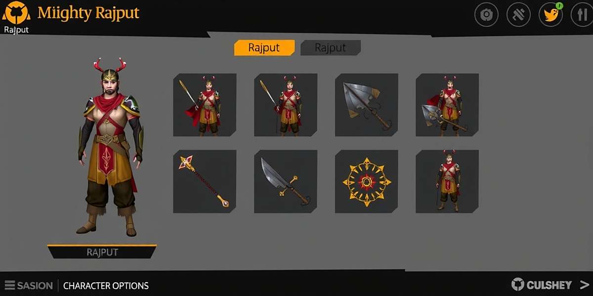 Mace Mighty Rajput character customization screen showing different Rajput armor options