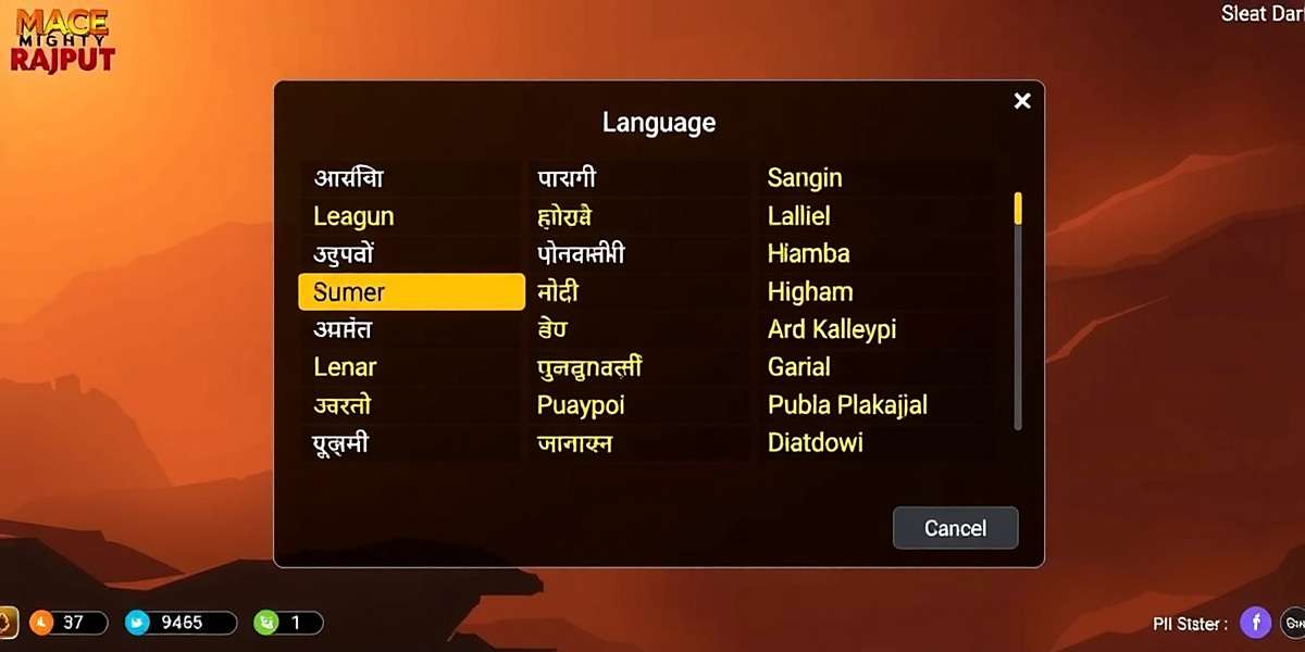 Mace Mighty Rajput language selection screen showing various Indian language options